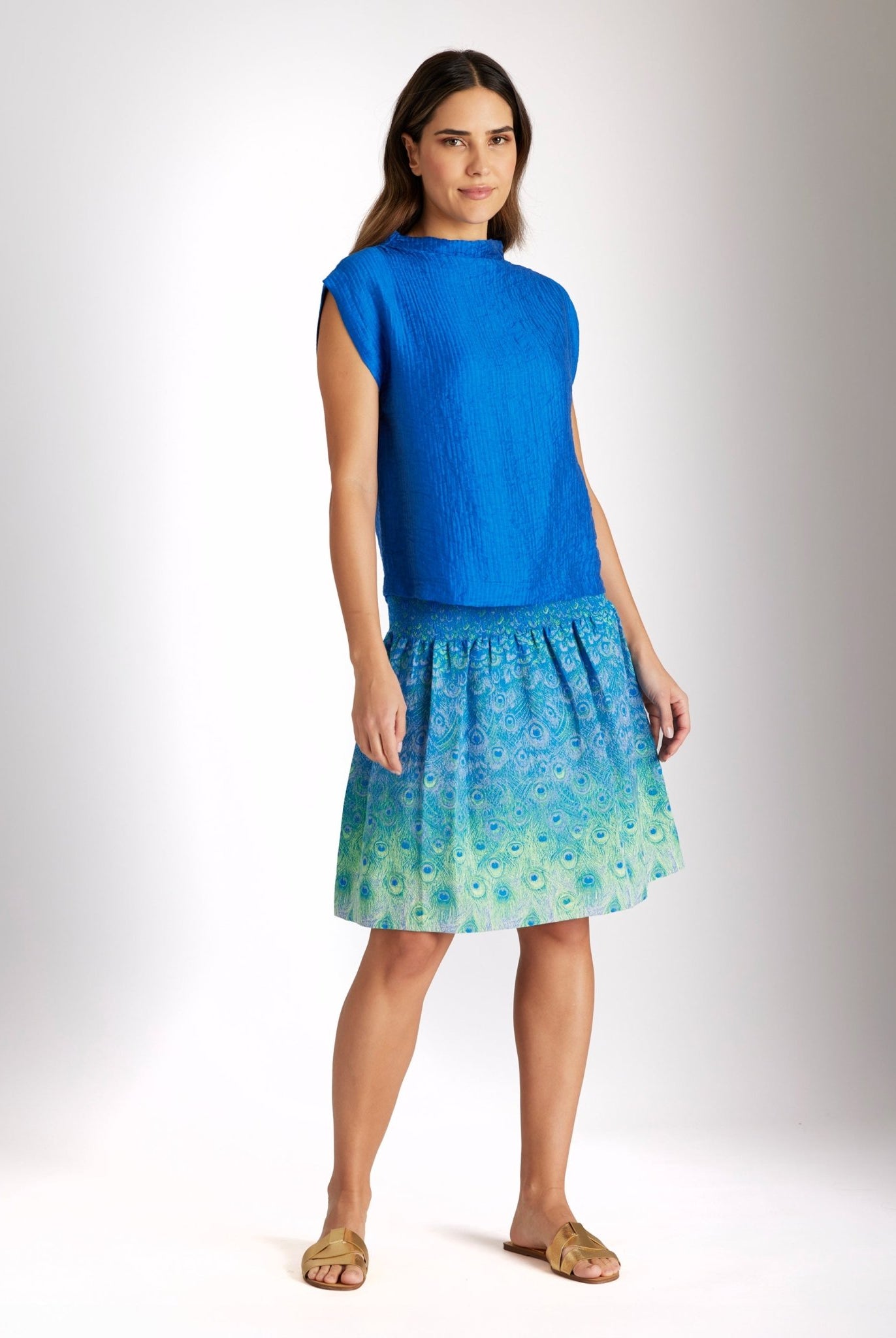 Kurzer One Size Rock LACROS-S mit Gummibund und Pfauenmuster in Blau