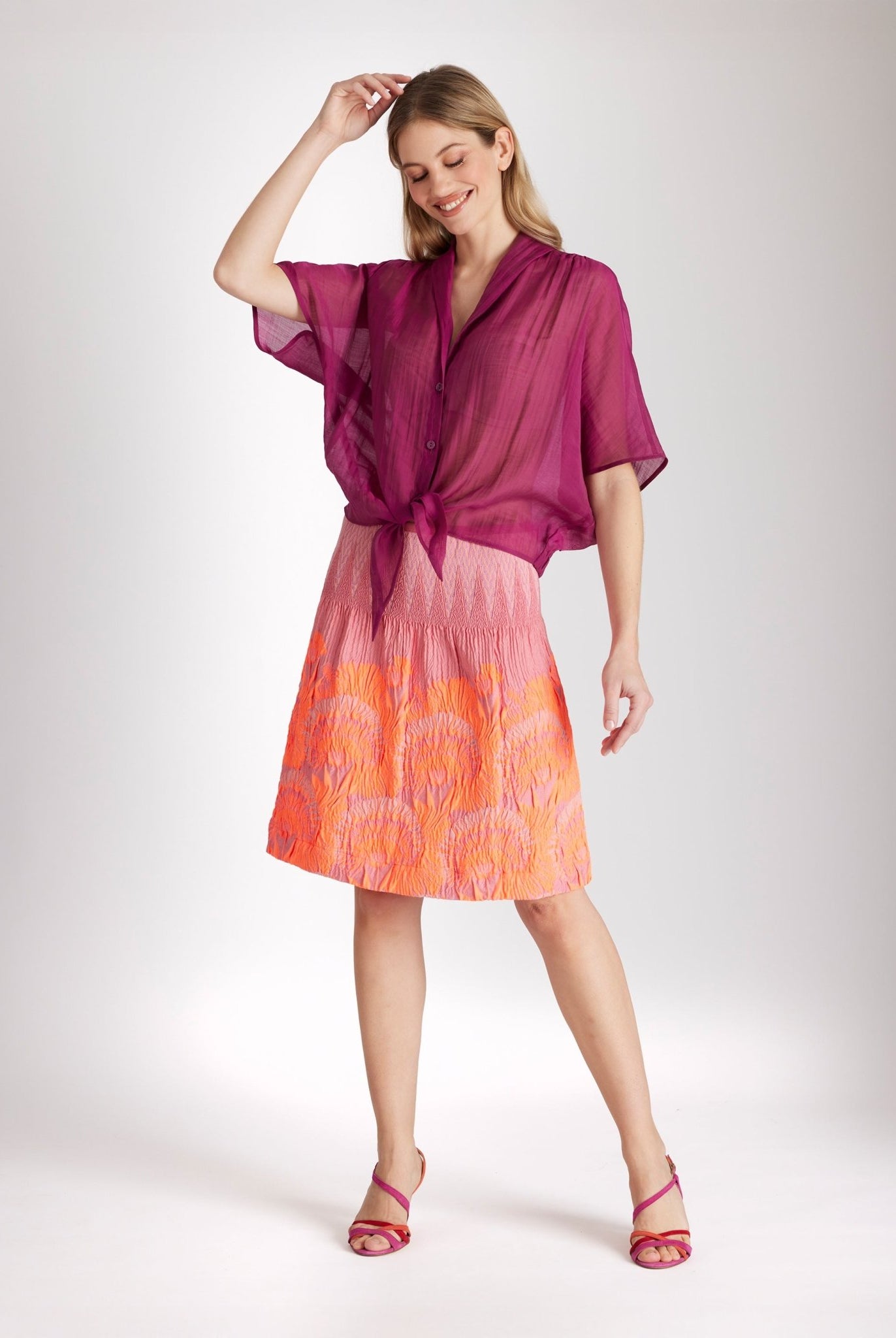 Kurzer One Size Rock LACROSSI-S mit Gummiband und Blumenmuster in Orange