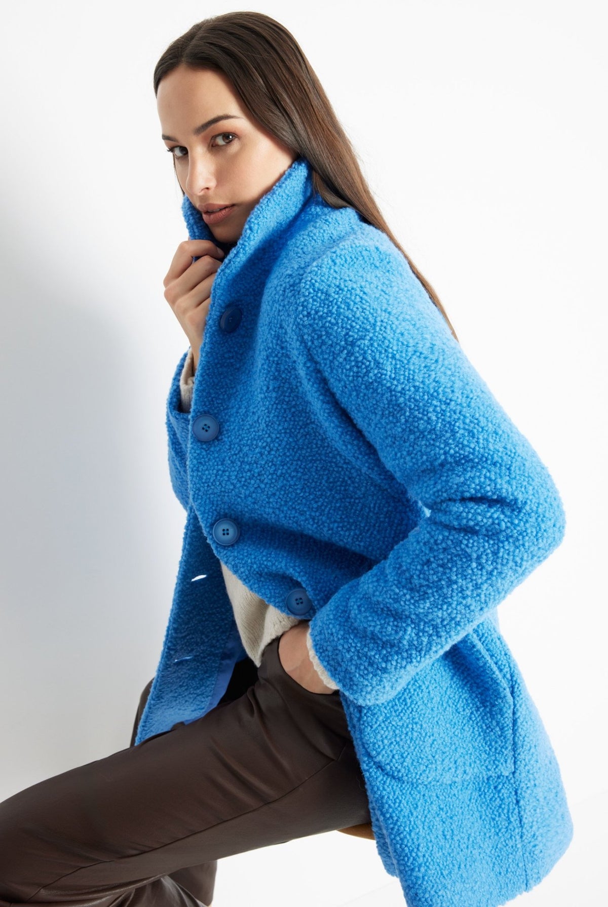 Lange Jacke ODUANA aus Schurwolle im Teddy-Look - FOX'S-Fashion