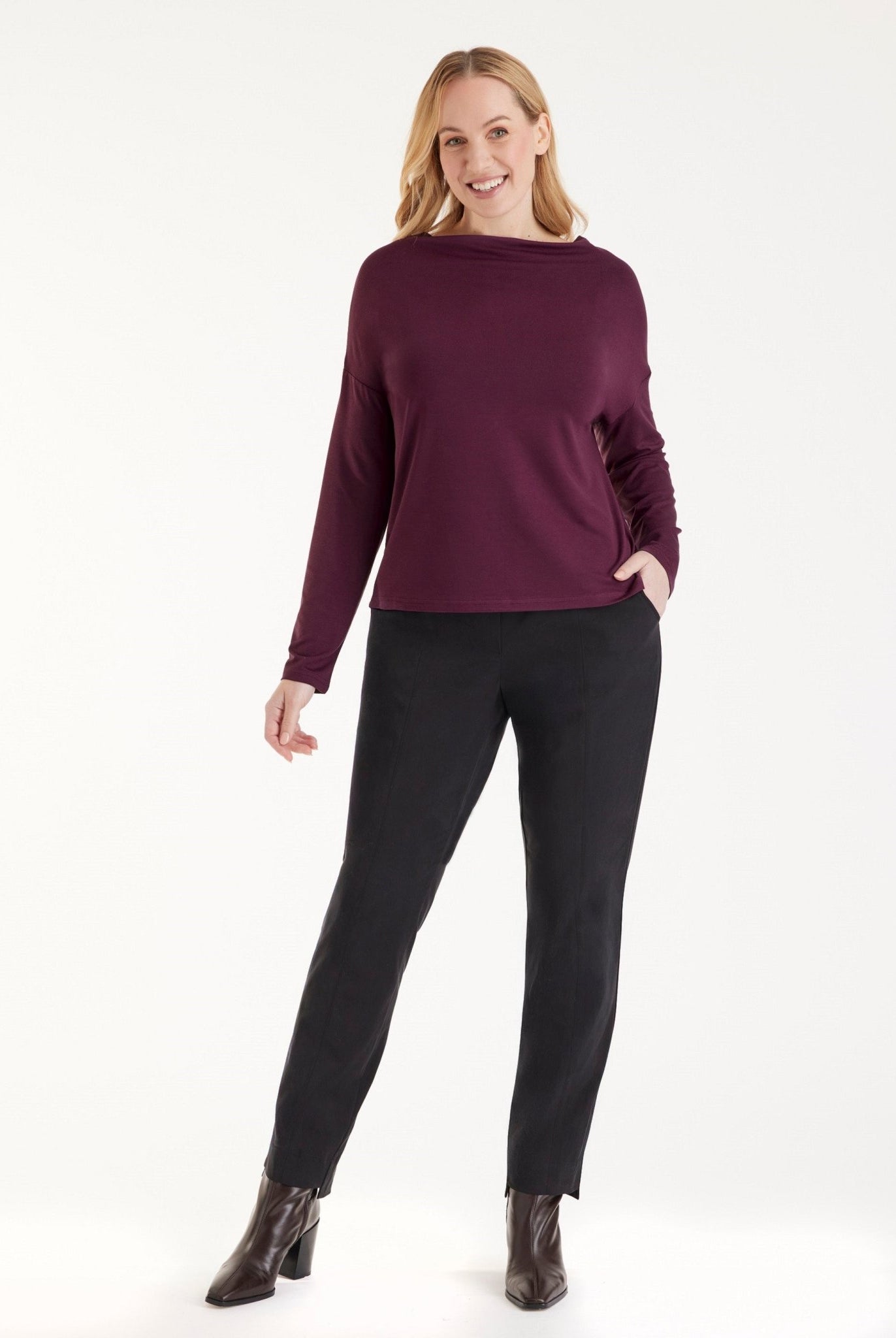 Legeres Langarmshirt CISQUIT aus Viskose - Jersey mit Wasserfallkragen - FOX'S - Fashion