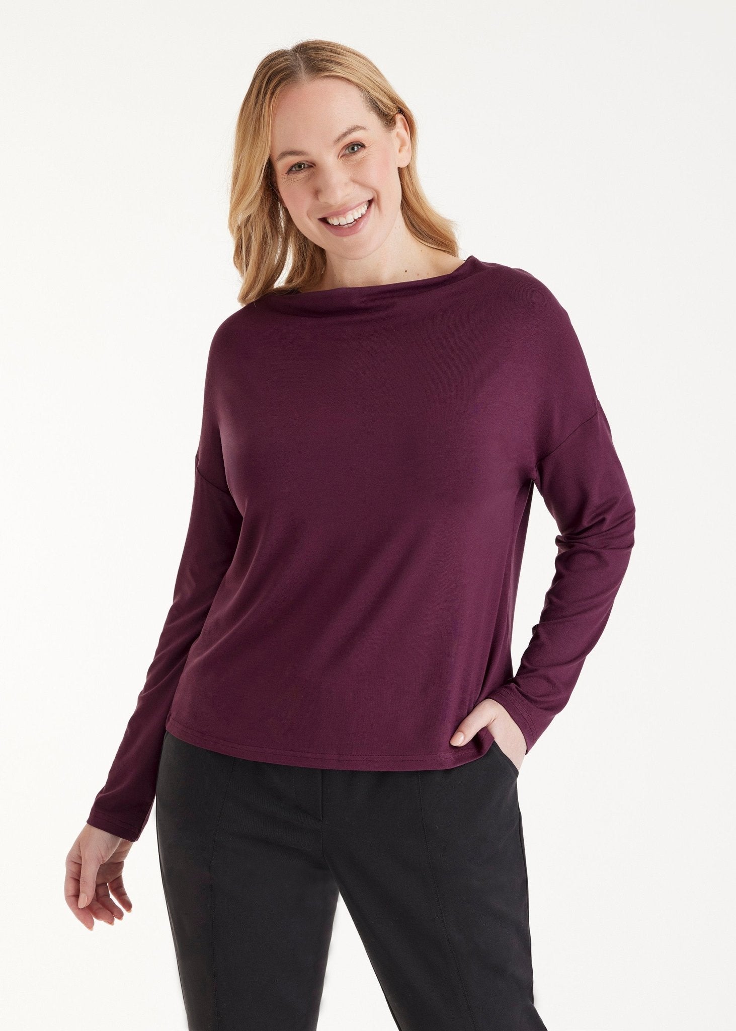 Legeres Langarmshirt CISQUIT aus Viskose - Jersey mit Wasserfallkragen - FOX'S - Fashion