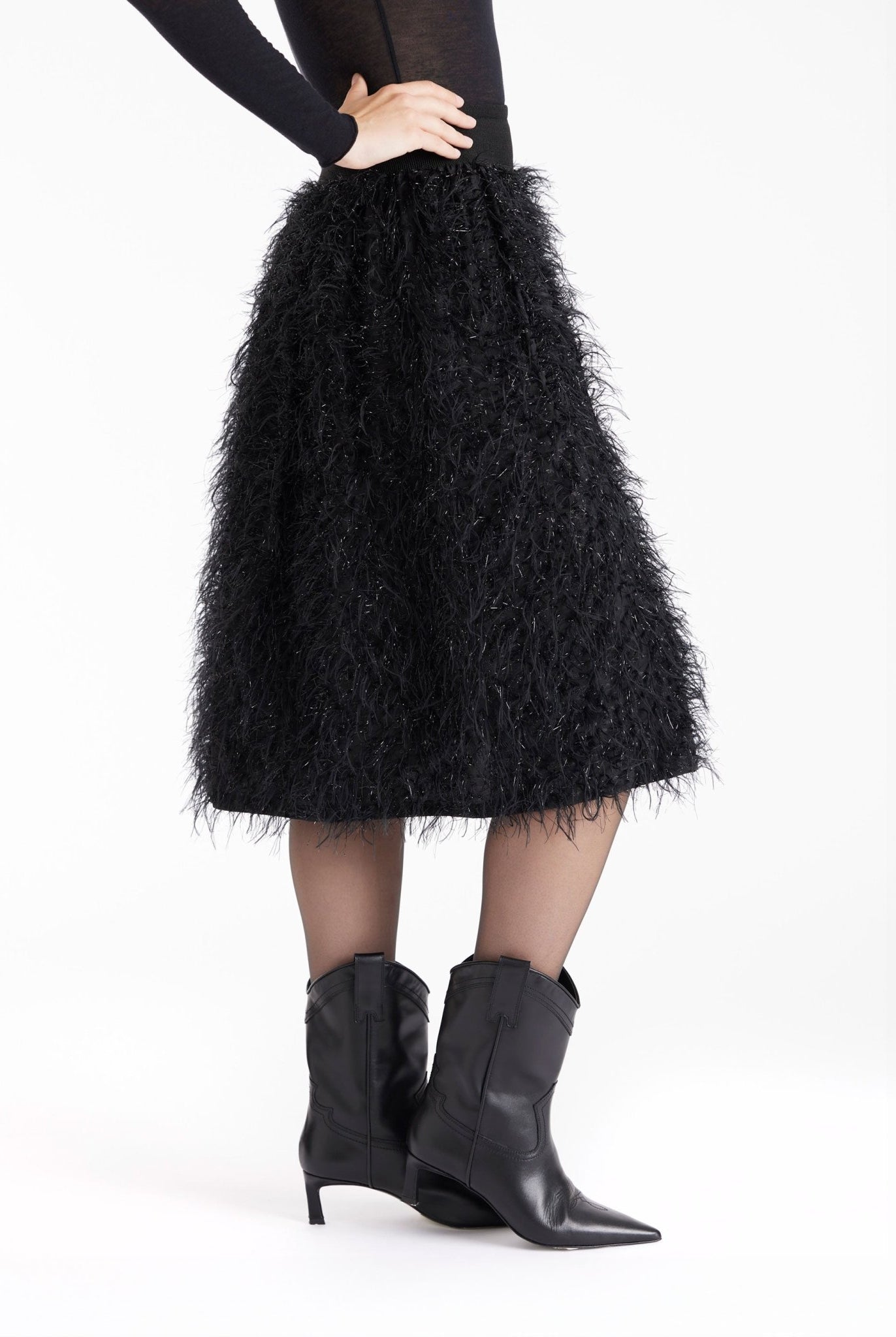 Rock LAFEDRO in Midi-Länge mit Fransen-Optik in Schwarz