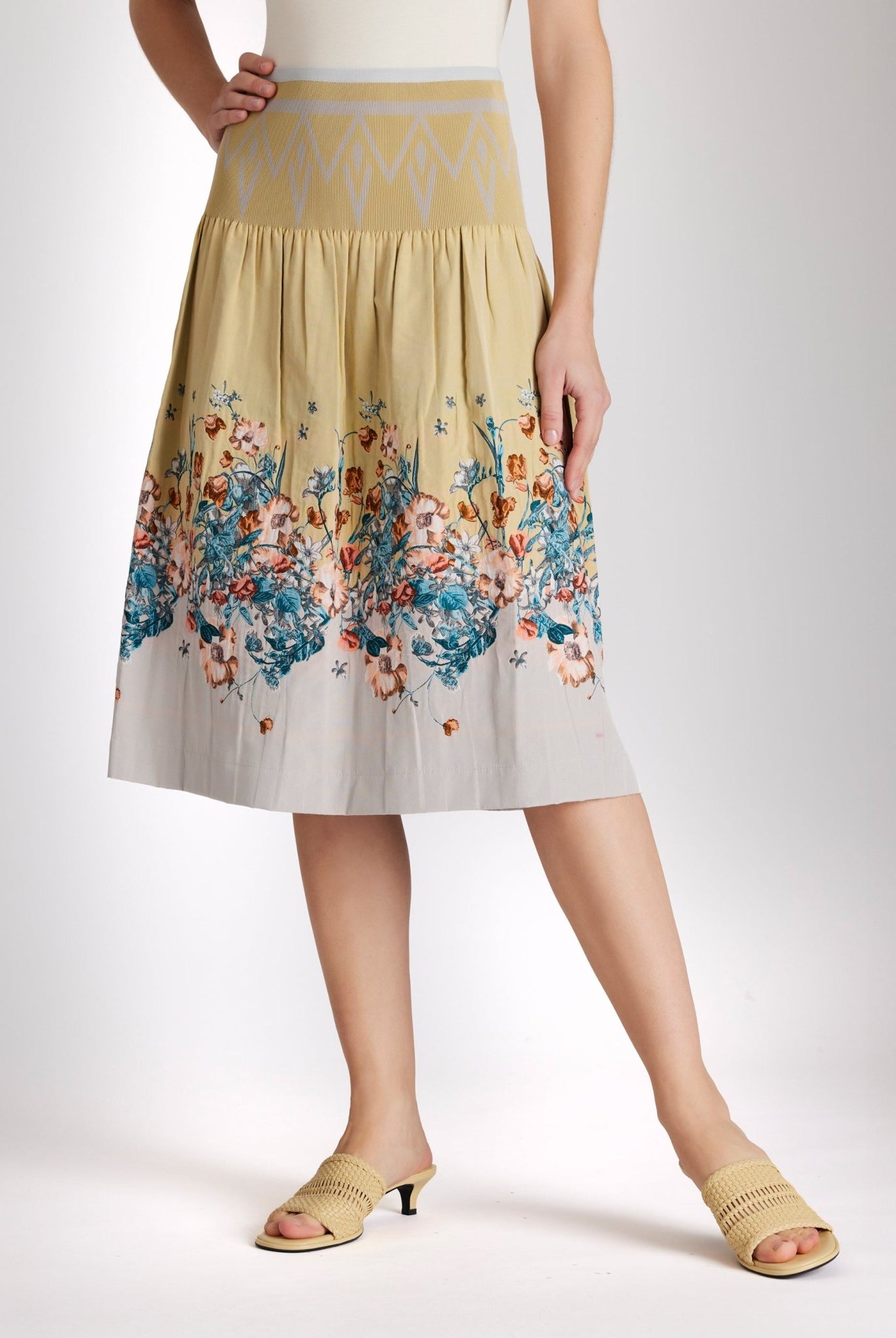 One Size Rock LONGERO-S in Midi-Länge mit Gummibund in Gelb mit Blumenmuster