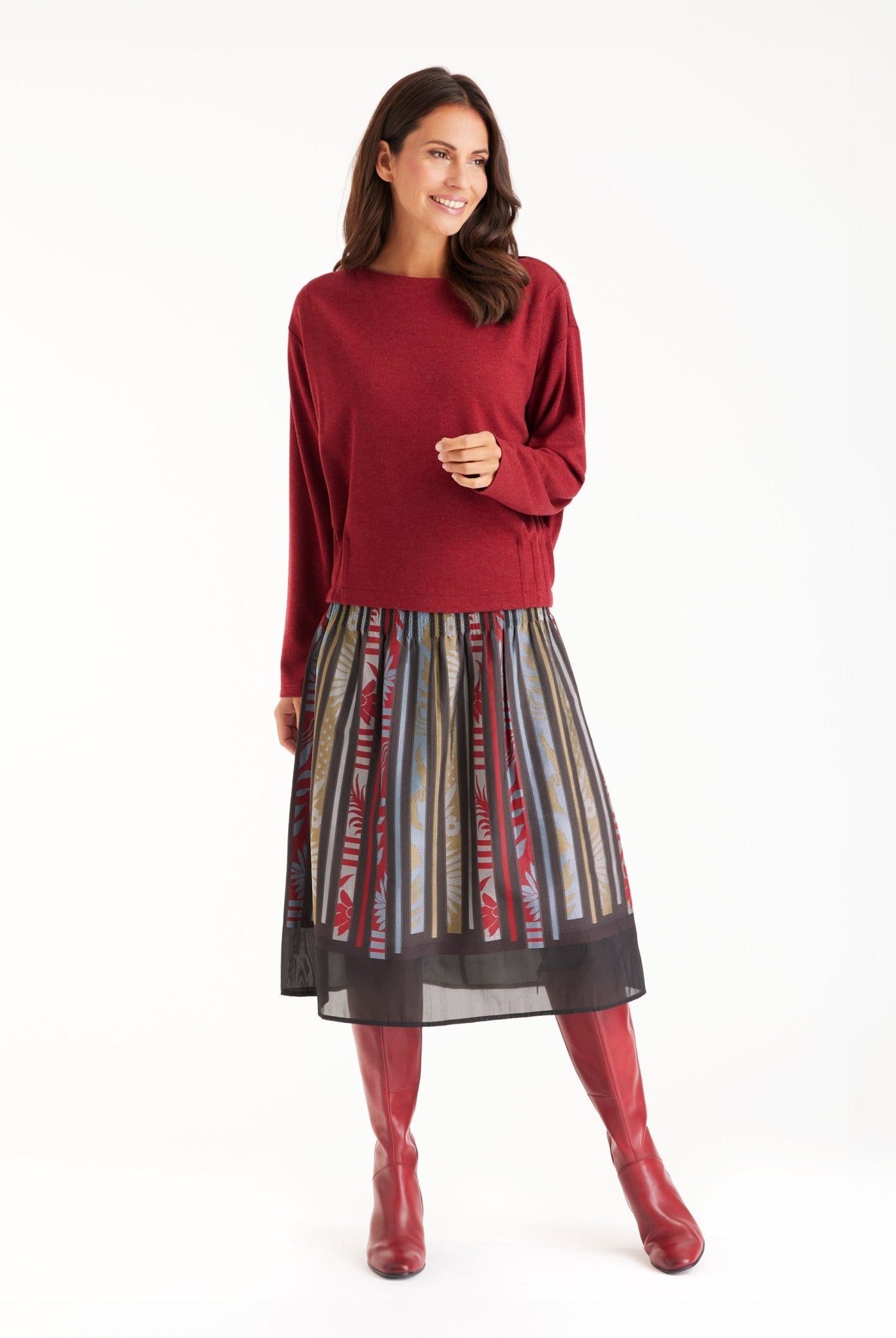 Pullover OLOVA mit U-Boot-Ausschnitt, langen Armen und seitlichen Biesen in Rot