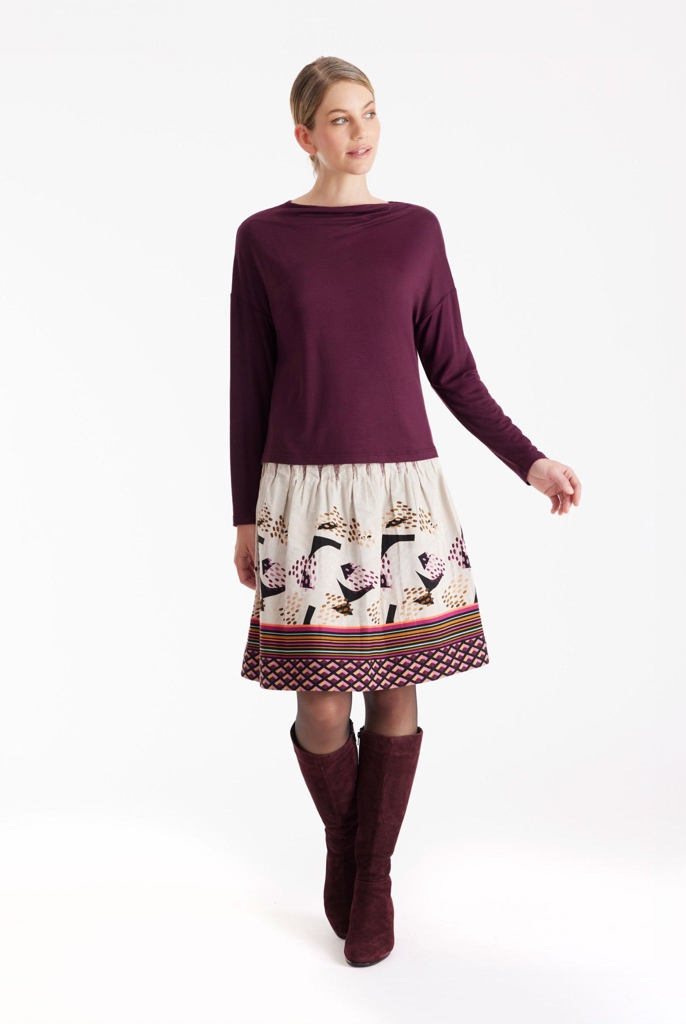 Shirt CISQUIT mit Wasserfallausschnitt und langen Armen in Rot