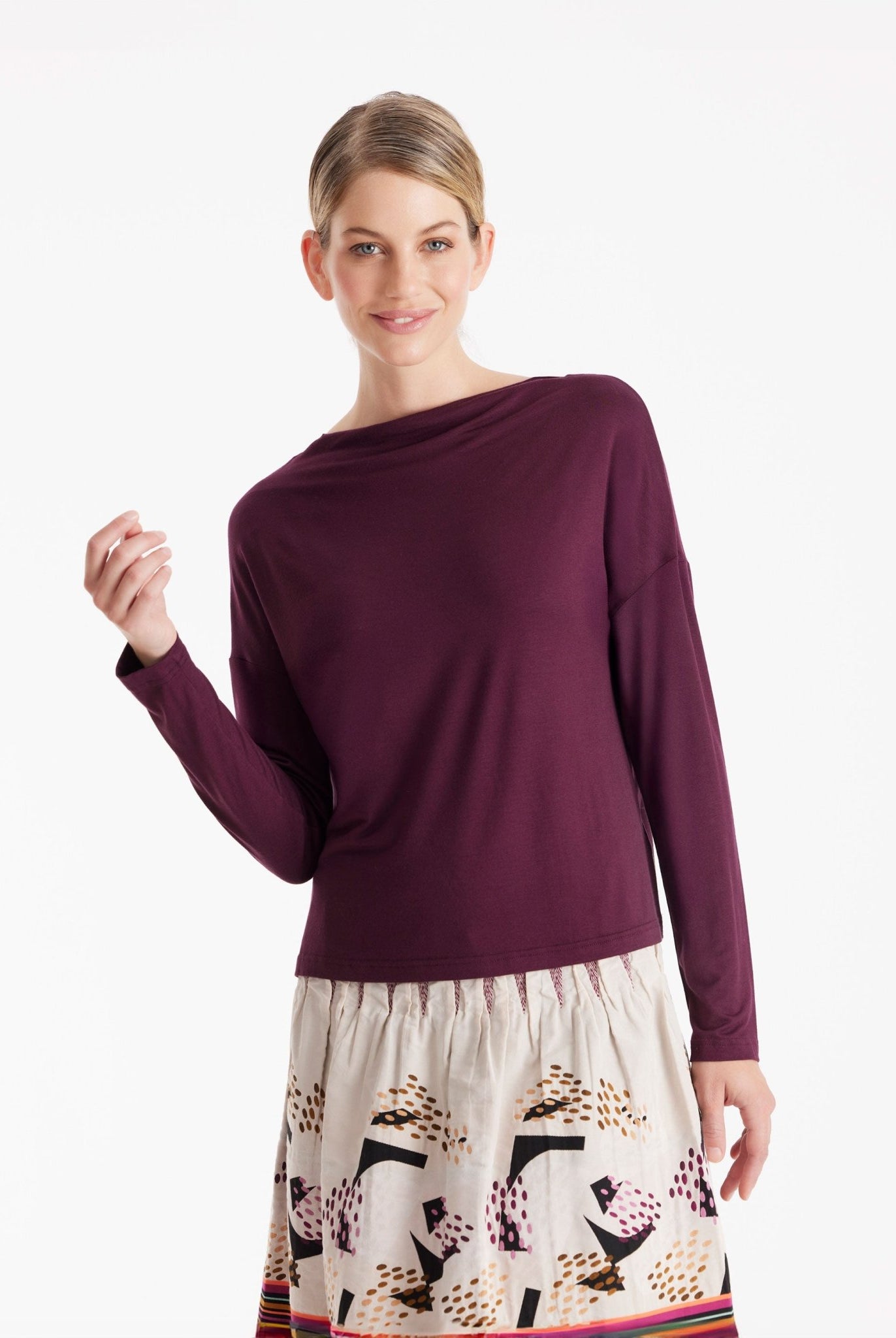 Shirt CISQUIT mit Wasserfallausschnitt und langen Armen in Rot