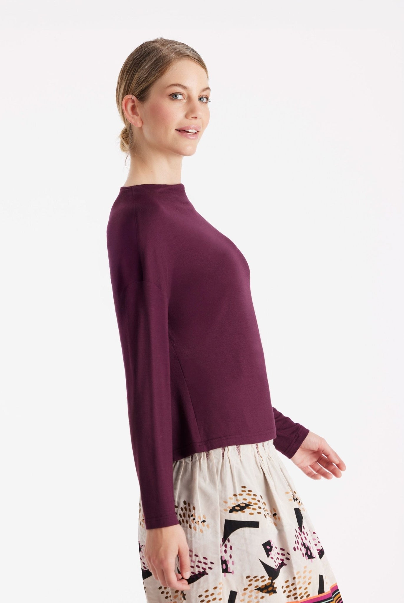 Shirt CISQUIT mit Wasserfallausschnitt und langen Armen in Rot