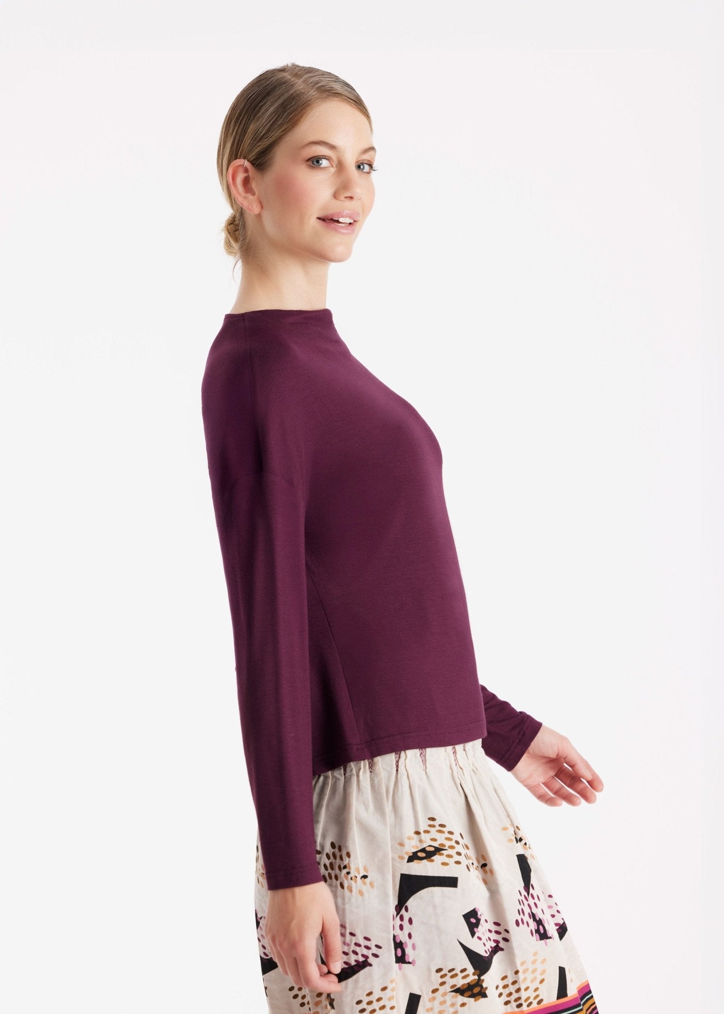 Shirt CISQUIT mit Wasserfallausschnitt und langen Armen in Rot