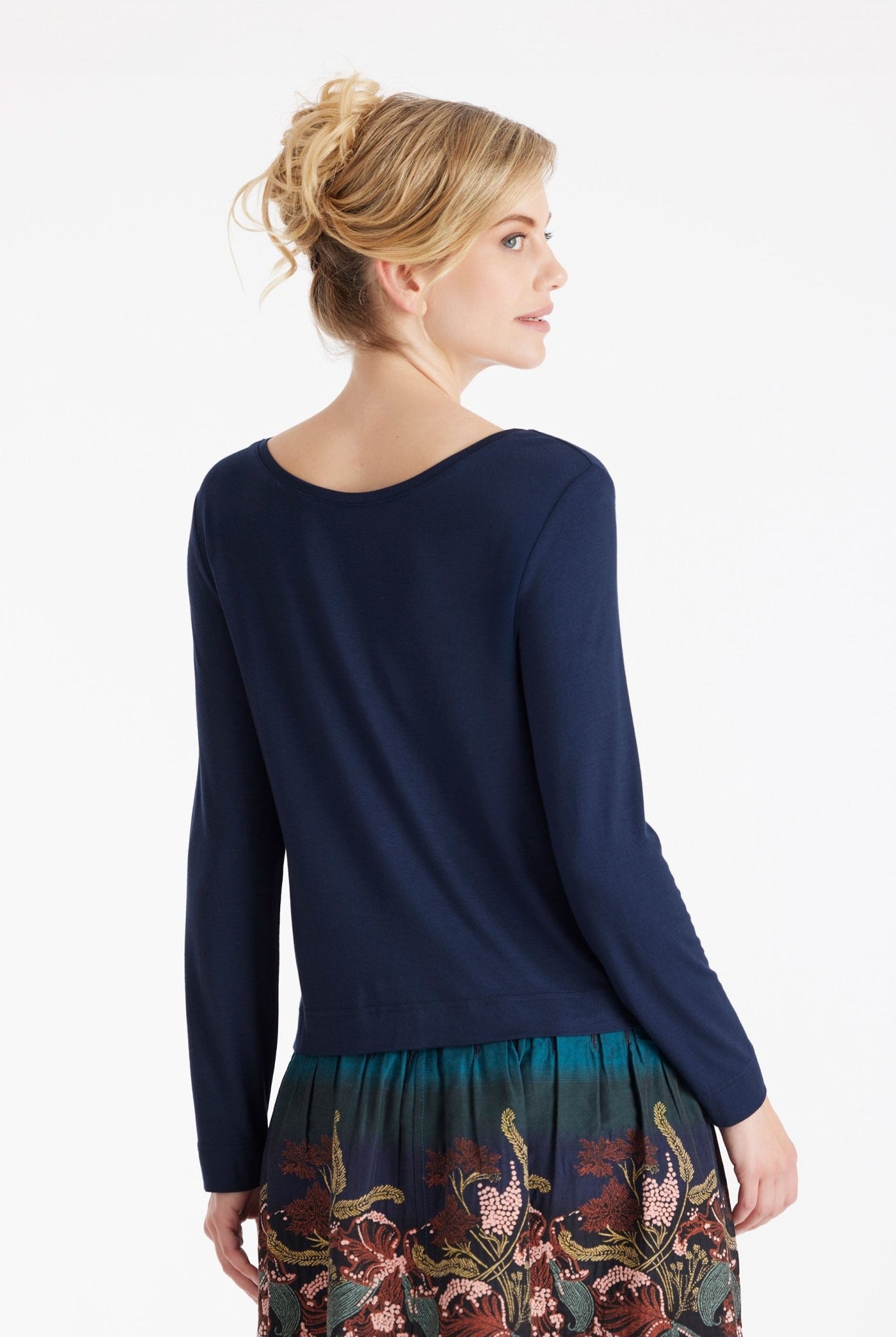 Langarm Shirt CLIVONITA mit Rundhals und V-Ausschnitt in Blau