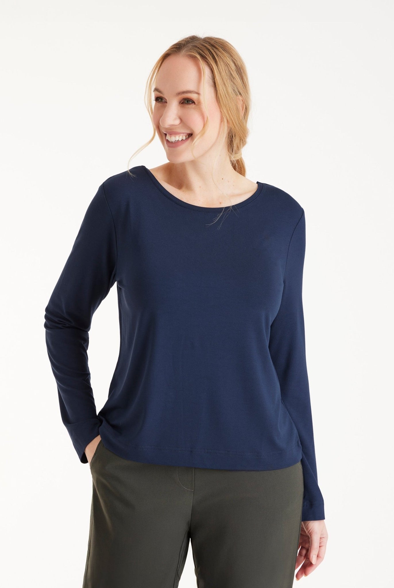 Langarm Shirt CLIVONITA mit Rundhals und V-Ausschnitt in Blau