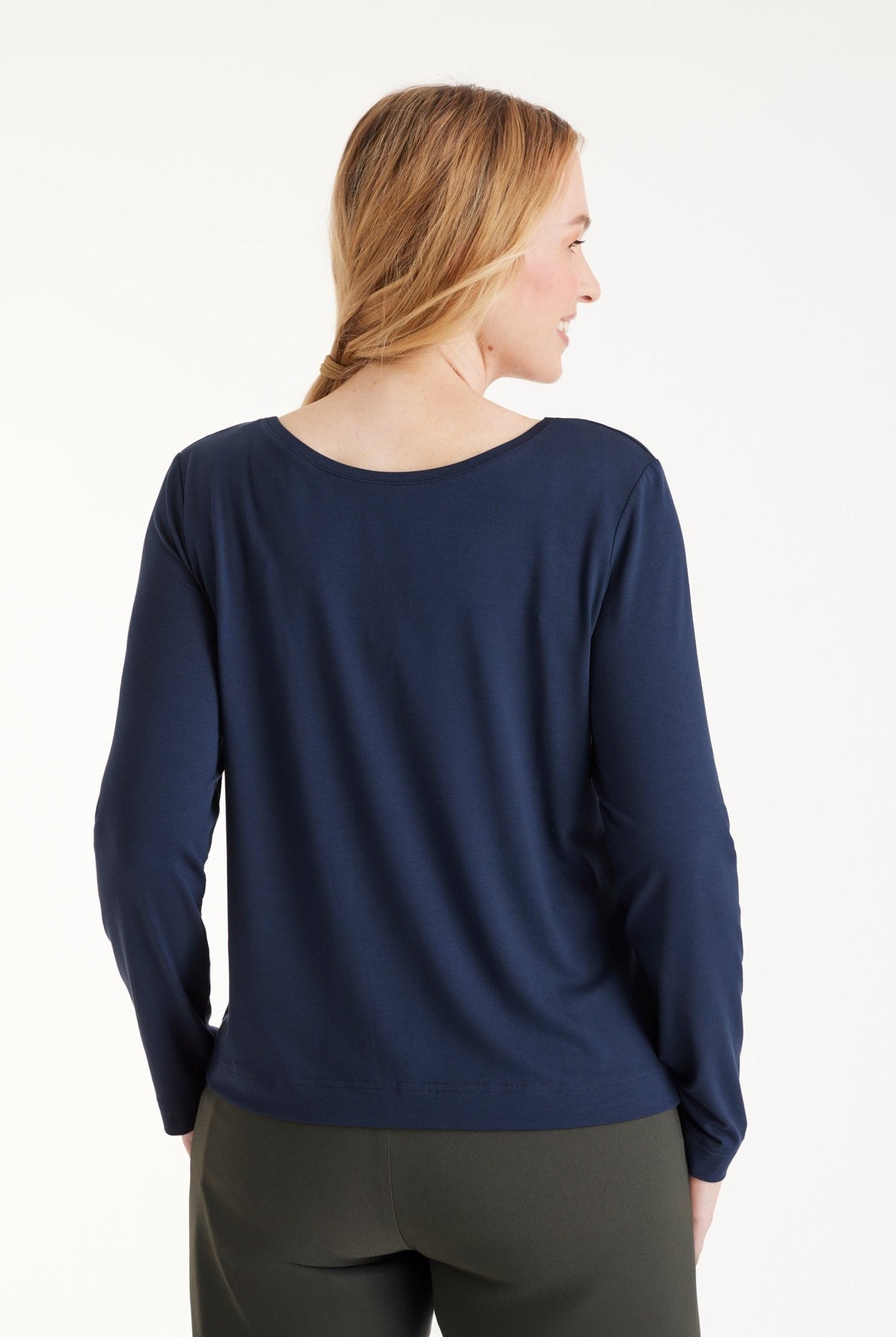 Langarm Shirt CLIVONITA mit Rundhals und V-Ausschnitt in Blau