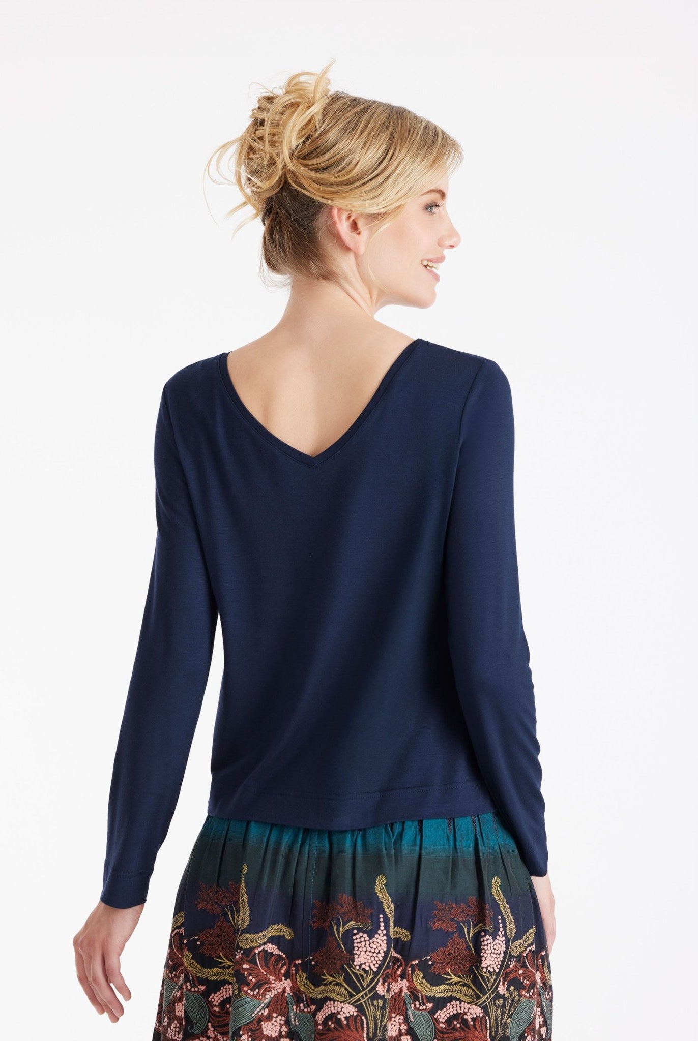 Langarm Shirt CLIVONITA mit Rundhals und V-Ausschnitt in Blau