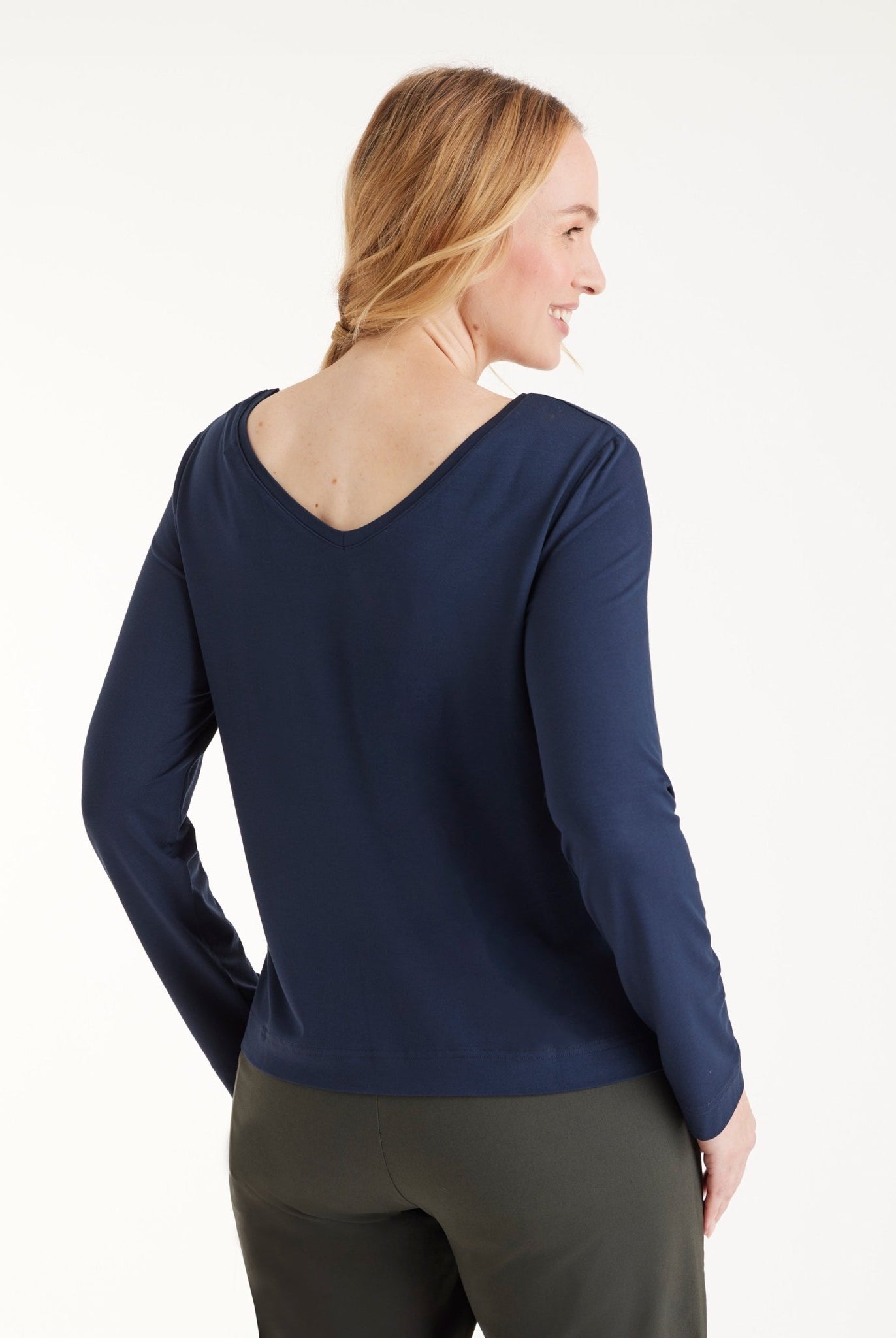 Langarm Shirt CLIVONITA mit Rundhals und V-Ausschnitt in Blau