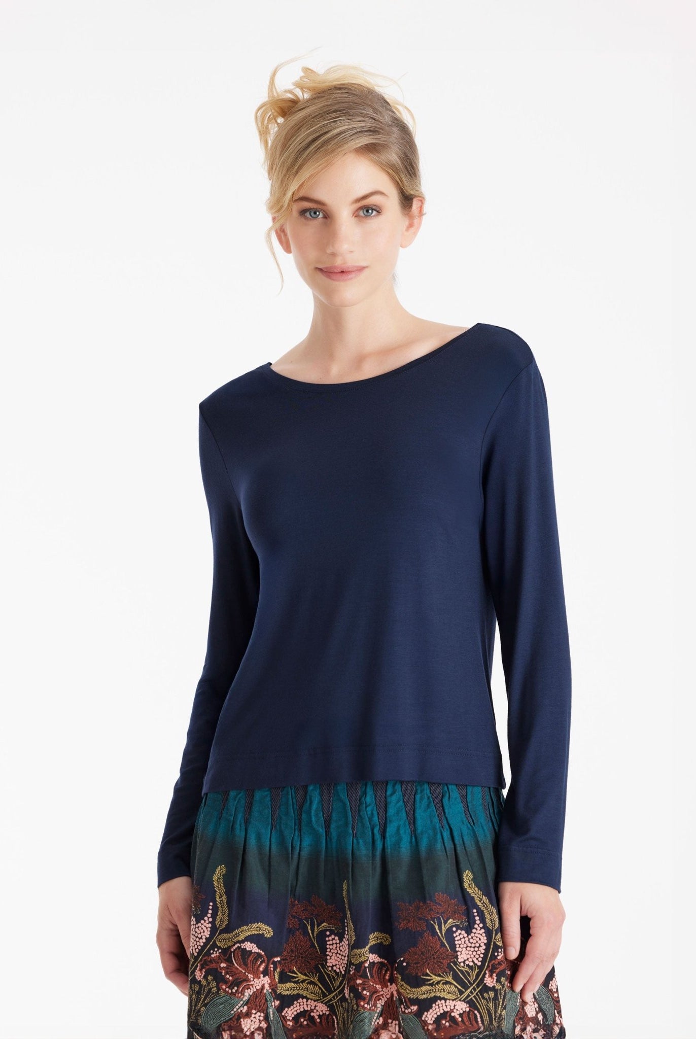 Langarm Shirt CLIVONITA mit Rundhals und V-Ausschnitt in Blau