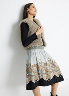 One Size Rock LONGERO-W in Midi-Länge mit Gummibund und Muster in Beige
