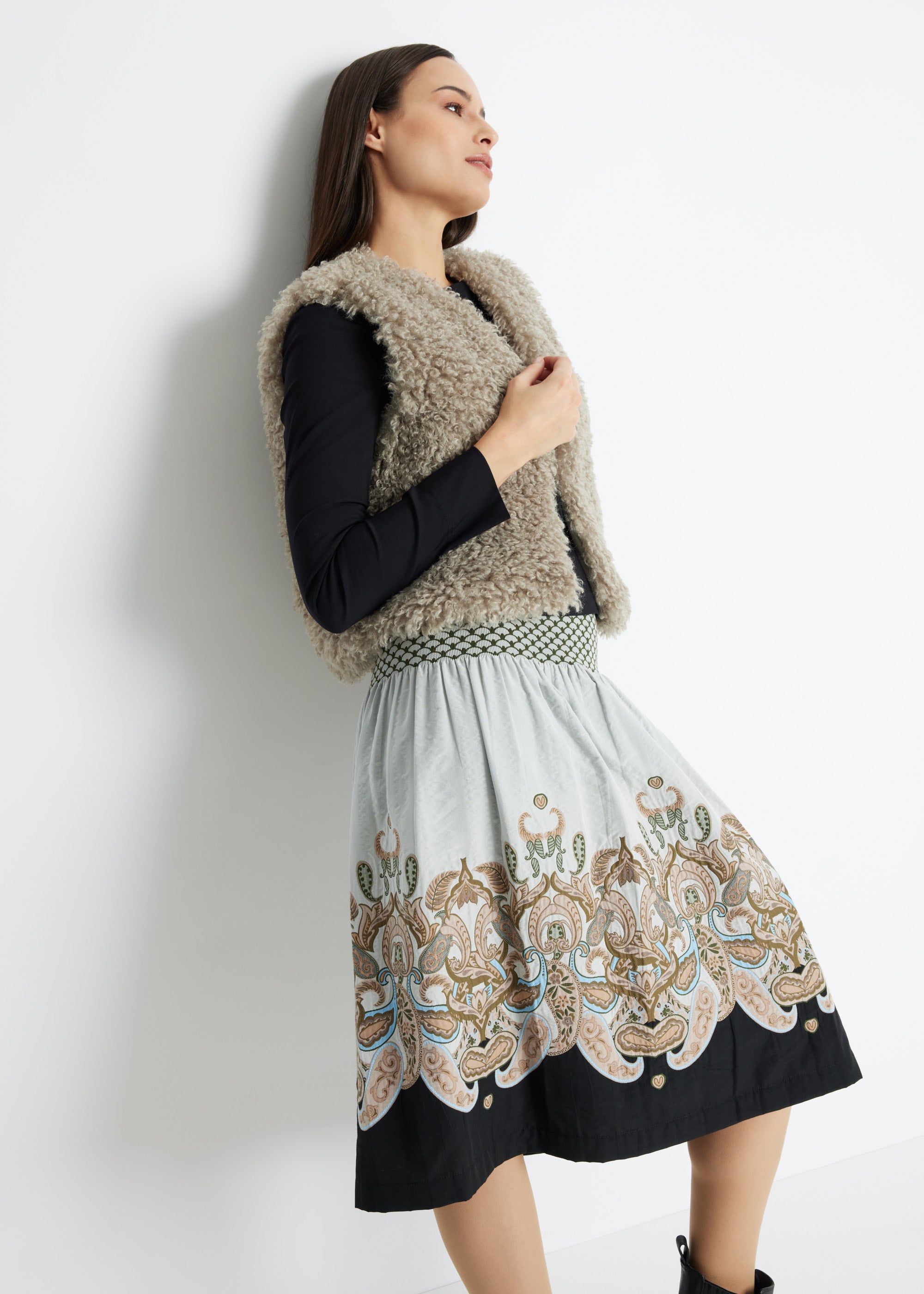 One Size Rock LONGERO-W in Midi-Länge mit Gummibund und Muster in Beige