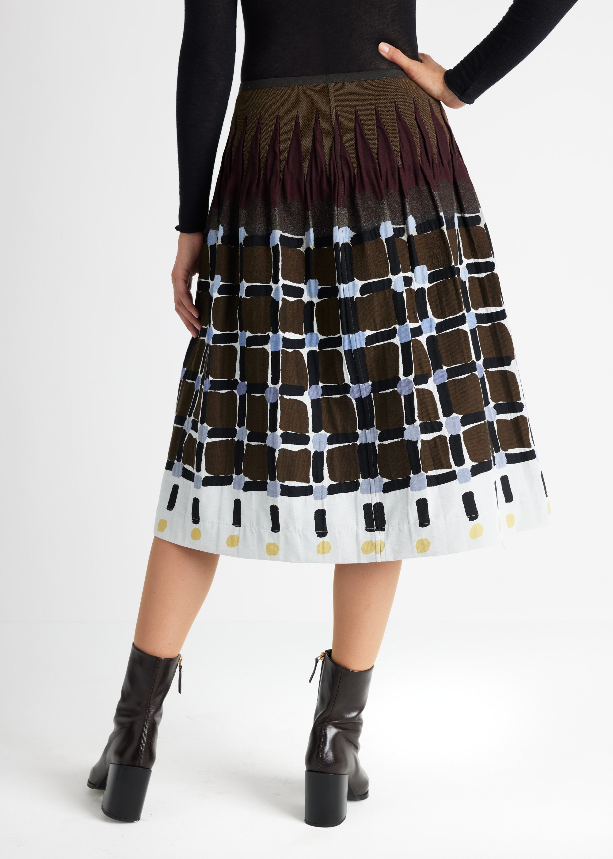 One Size Rock LONGERO-W in Midi-Länge mit Gummibund und Muster in Dunkelbraun