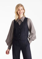 Anzugweste TESCAWE mit V-Ausschnitt, Knöpfen und Nadelstreifen in Dunkelblau