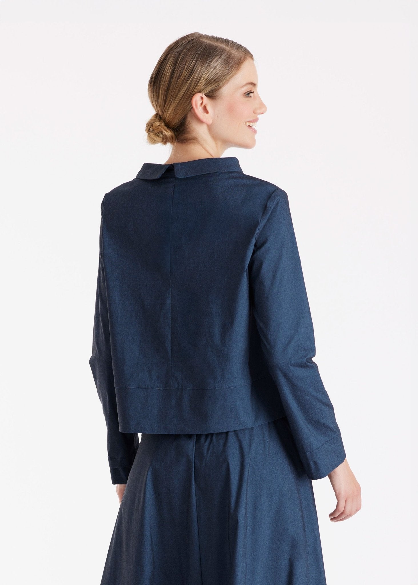 Bluse JURAMO mit Stehkragen und langen Armen in Blau