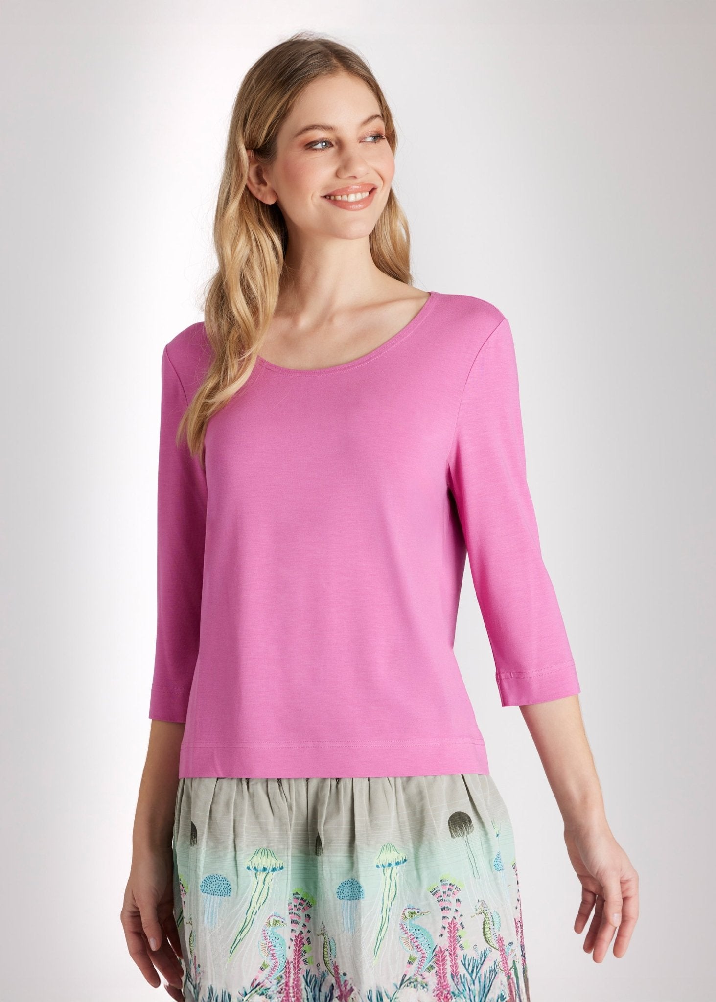 Gerades Shirt CEMONTA mit Rundhalsausschnitt und 3/4-Ärmeln in Pink