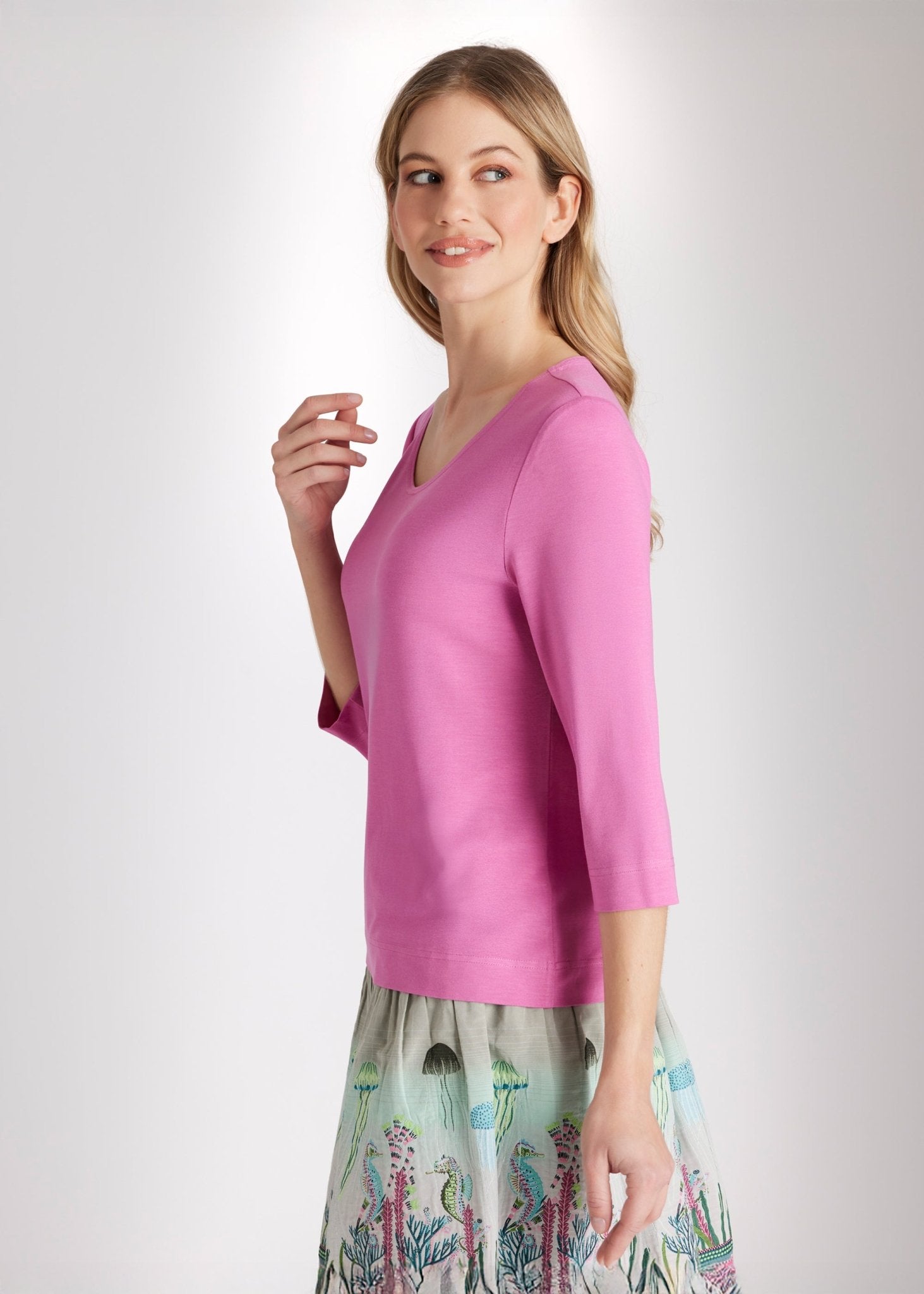 Gerades Shirt CEMONTA mit Rundhalsausschnitt und 3/4-Ärmeln in Pink