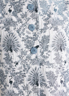 Kurze, kastige Jacke ELOSIA mit Rundhalsausschnitt, Knopfleiste und 3/4-Ärmeln in blauem Jacquard