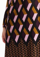 Kurzes Kleid QUBICON mit Stehkragen, langen Armen und geometrischem Muster in Dunkelrot 