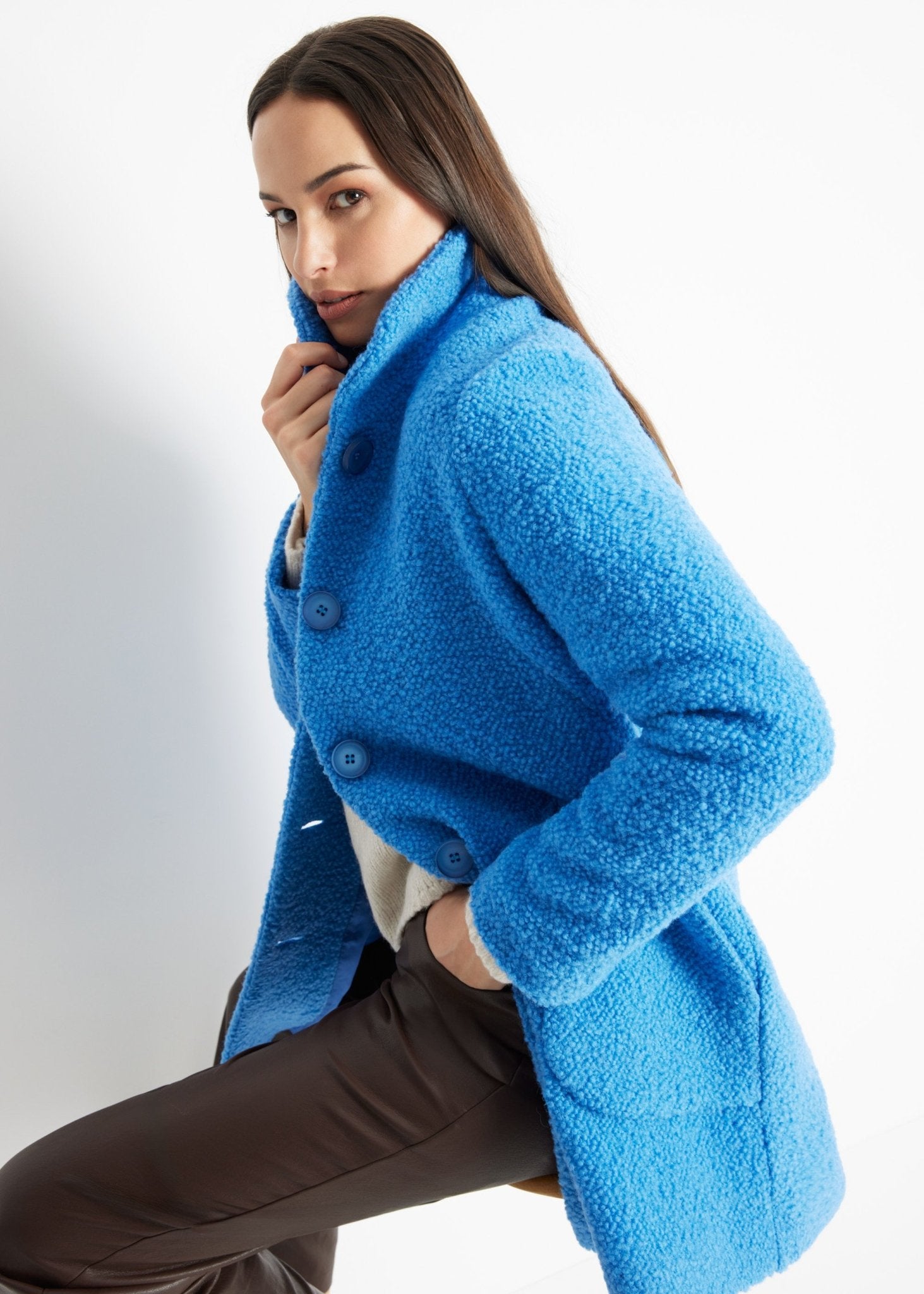 Lange Jacke ODUANA aus Schurwolle im Teddy-Look - FOX'S-Fashion