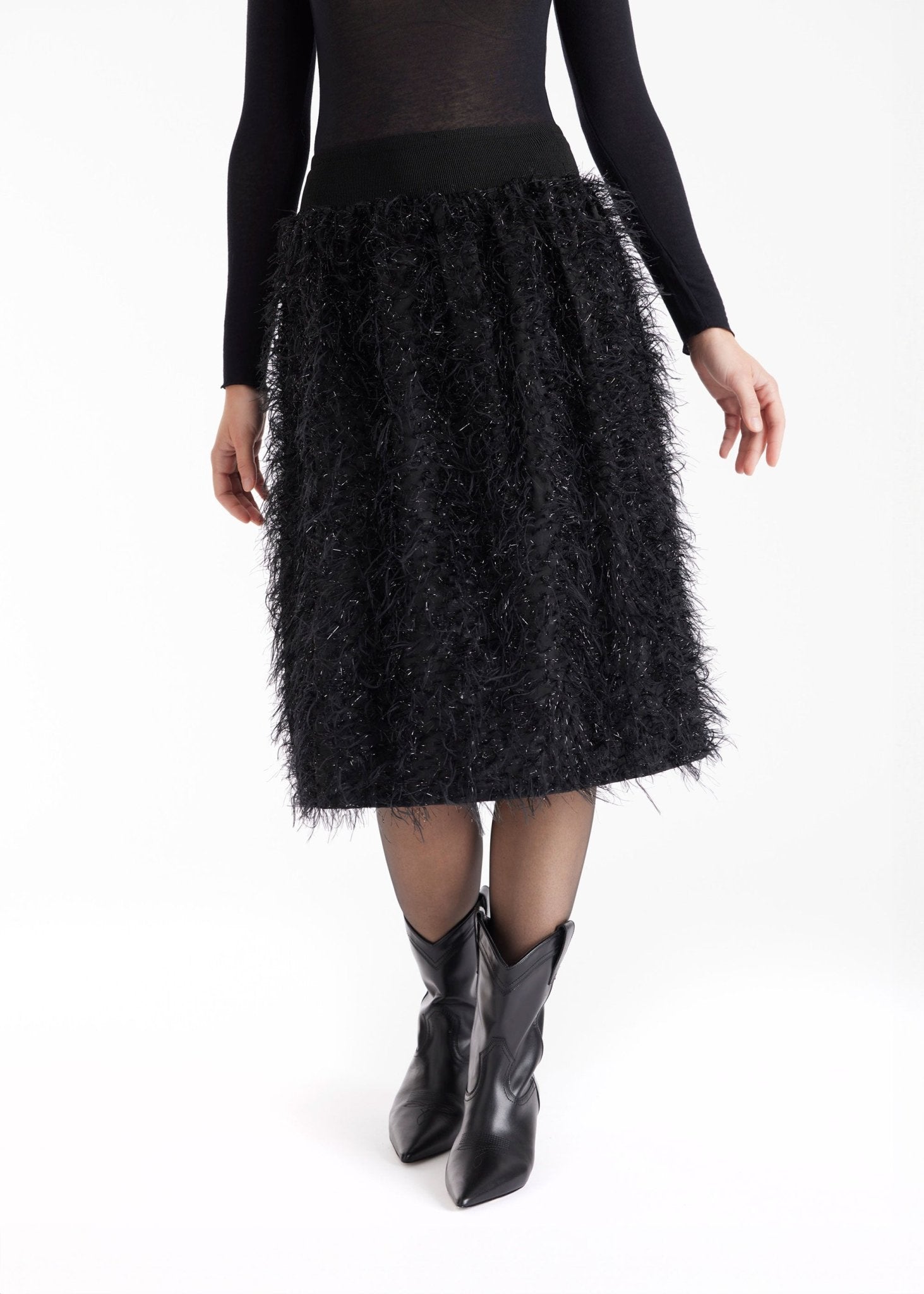Rock LAFEDRO in Midi-Länge mit Fransen-Optik in Schwarz