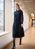 Rock LAFEDRO in Midi-Länge mit Fransen-Optik in Schwarz