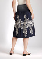 One Size Rock LONGERO-S in Midi-Länge mit Gummibund in Dunkelblau mit Vogelmuster