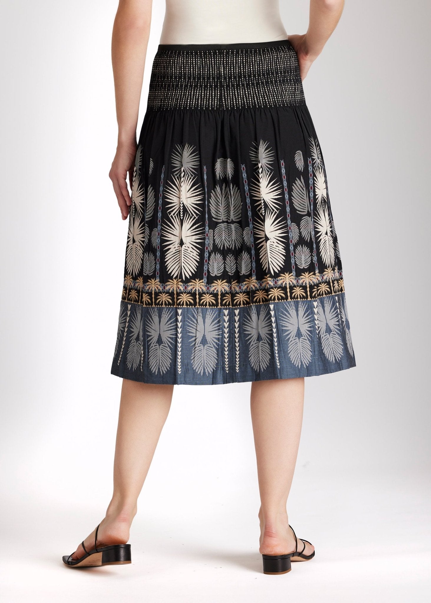 One Size Rock LONGERO-S in Midi-Länge mit Gummibund in Schwarz mit Palmenmuster