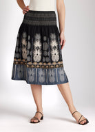 One Size Rock LONGERO-S in Midi-Länge mit Gummibund in Schwarz mit Palmenmuster