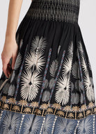 One Size Rock LONGERO-S in Midi-Länge mit Gummibund in Schwarz mit Palmenmuster