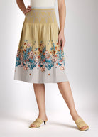 One Size Rock LONGERO-S in Midi-Länge mit Gummibund in Gelb mit Blumenmuster