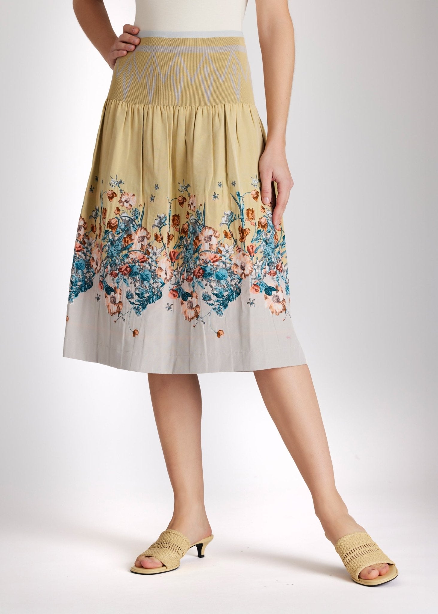 One Size Rock LONGERO-S in Midi-Länge mit Gummibund in Gelb mit Blumenmuster