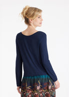 Langarm Shirt CLIVONITA mit Rundhals und V-Ausschnitt in Blau