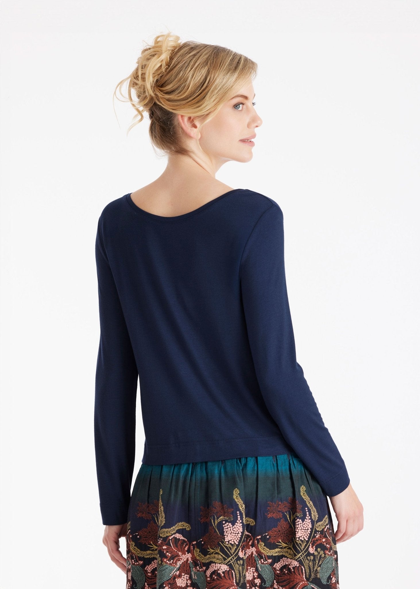 Langarm Shirt CLIVONITA mit Rundhals und V-Ausschnitt in Blau