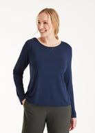 Langarm Shirt CLIVONITA mit Rundhals und V-Ausschnitt in Blau