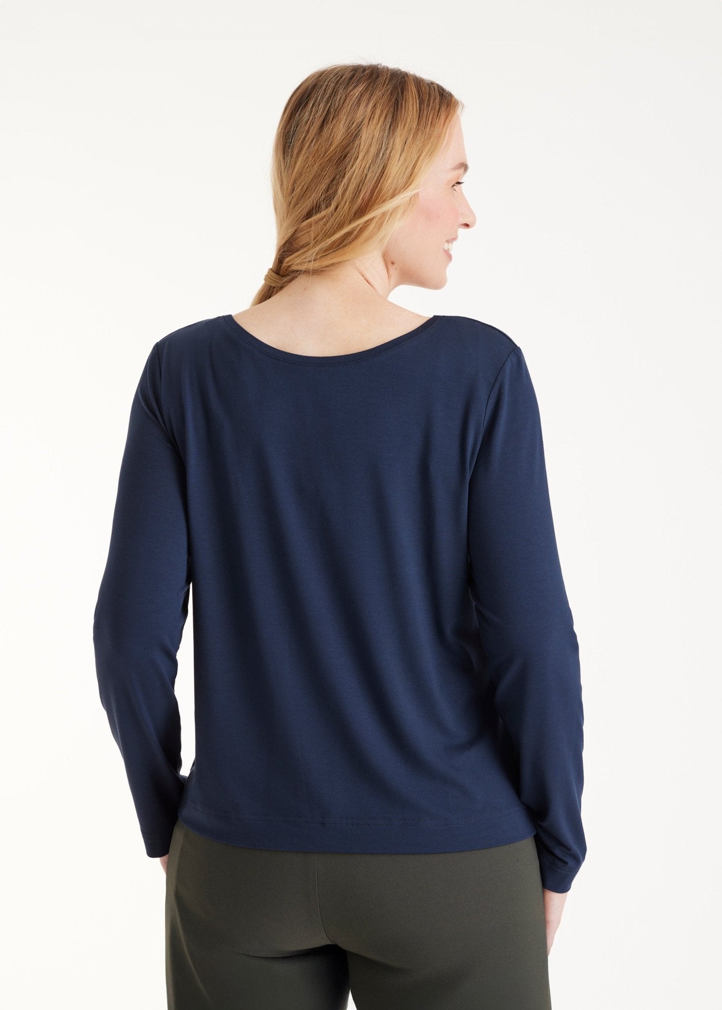 Langarm Shirt CLIVONITA mit Rundhals und V-Ausschnitt in Blau