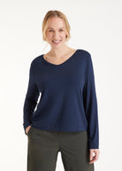 Langarm Shirt CLIVONITA mit Rundhals und V-Ausschnitt in Blau