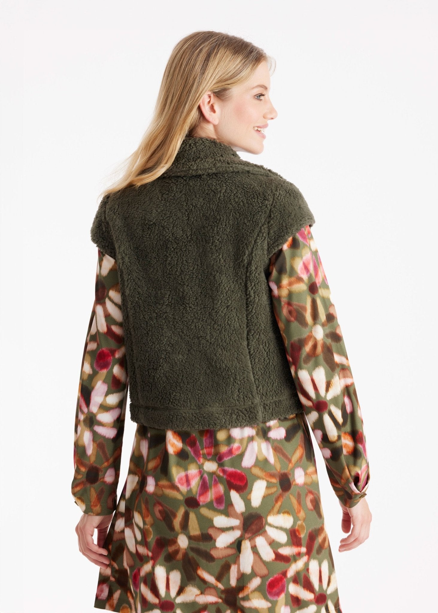 Weste WESPUSA mit Kragen, kleinem Arm und Knopfleiste in Grün